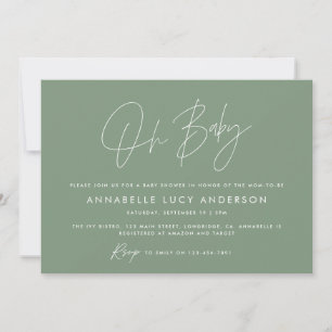 Invitation Baby shower script moderne sauge vert boho