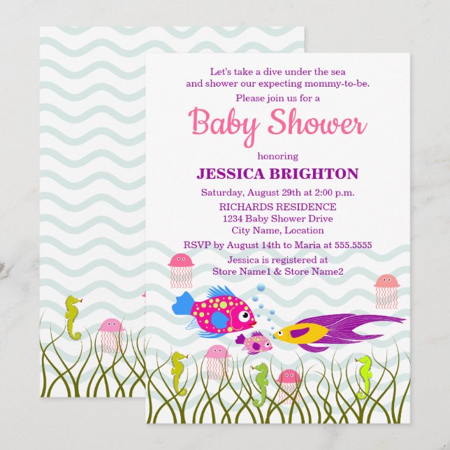 Invitation Baby shower Sea Creatures (Devant / Derrière)