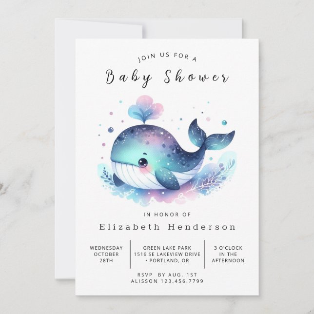 Invitation Baby shower Sea Custom Whale (Devant)
