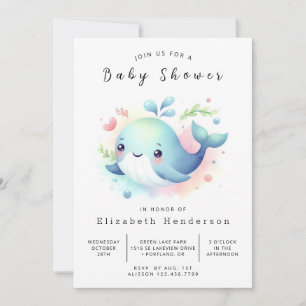 Invitation Baby shower Sea Digital Whale