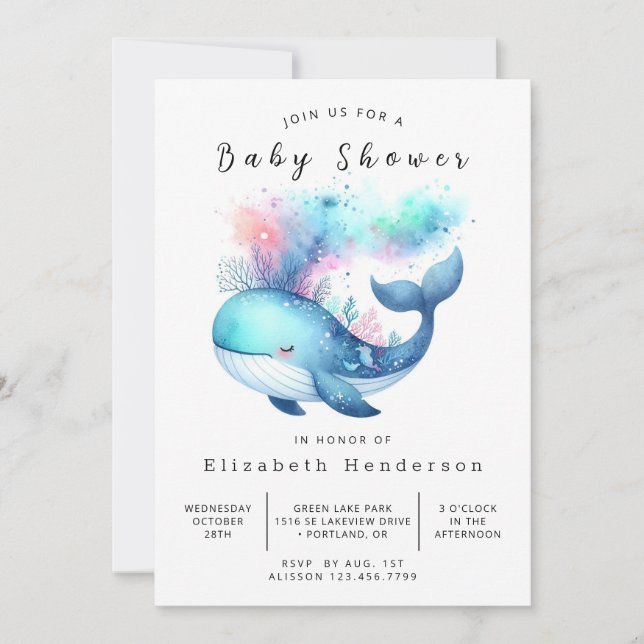 Invitation Baby shower Sea Digital Whale (Devant)