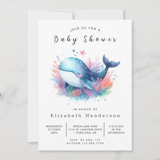 Invitation Baby shower Sea Digital Whale (Devant)