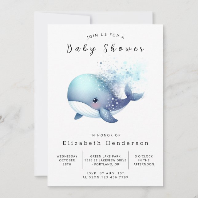 Invitation Baby shower Sea Digital Whale (Devant)