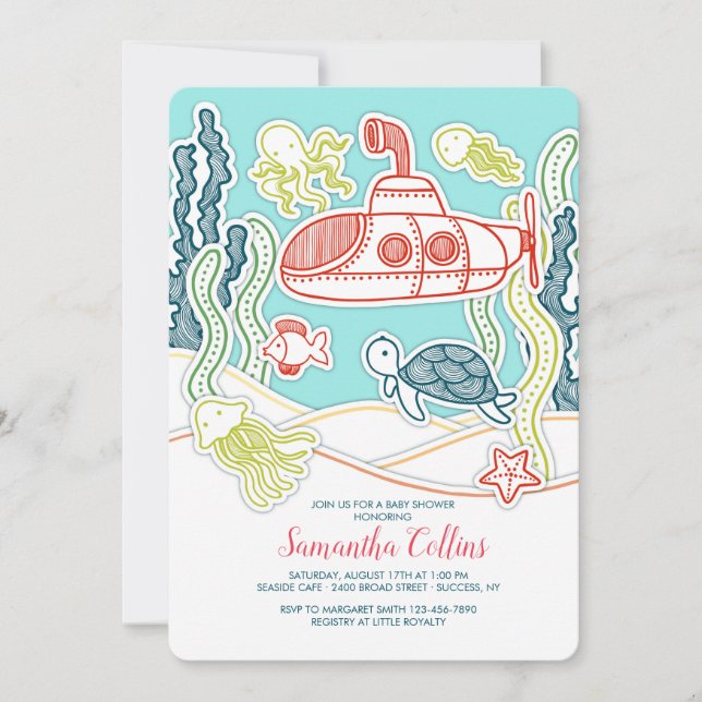Invitation Baby shower Sea Life et sous-marin (Devant)