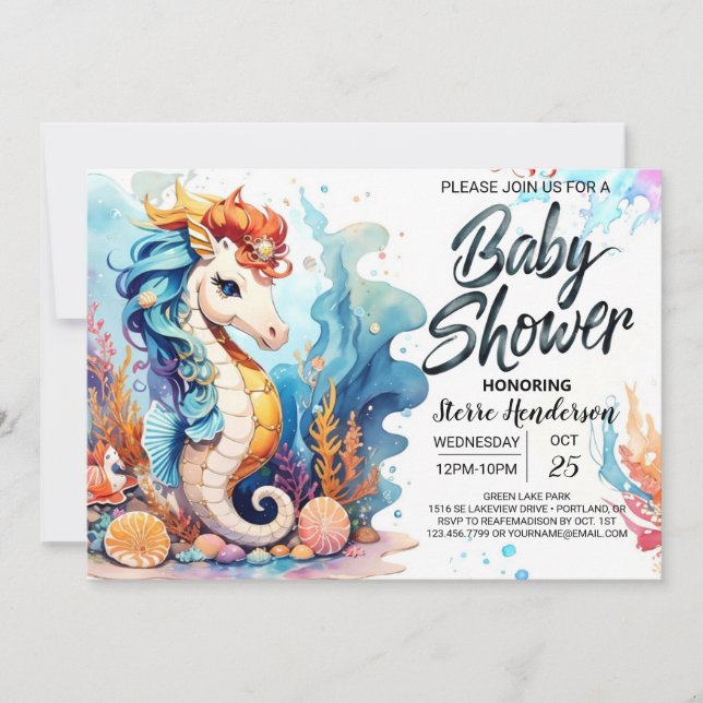 Invitation Baby shower Seahorse Dreamscape (Devant)