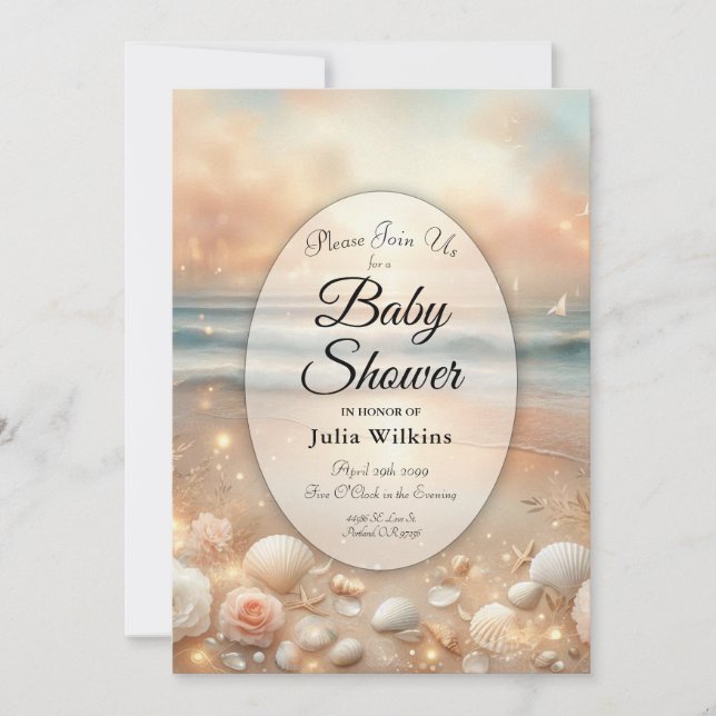 Invitation Baby shower Seaside Sparkle et Sunset Dreams (Devant)
