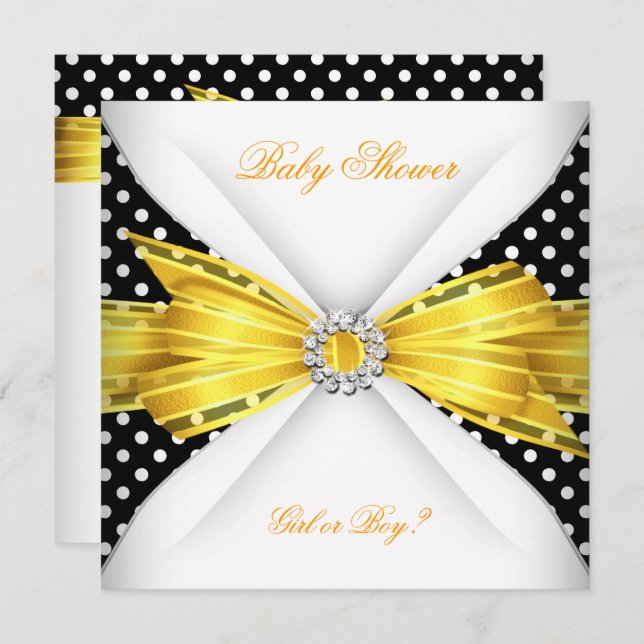 Invitation Baby shower Sexe Révéler Noir Jaune Blanc Spot (Devant / Derrière)