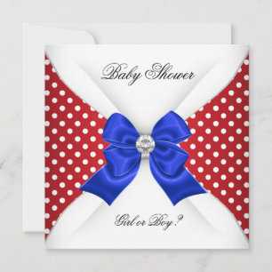 Invitation Baby shower Sexe Révéler Rouge Blanc Bleu Points