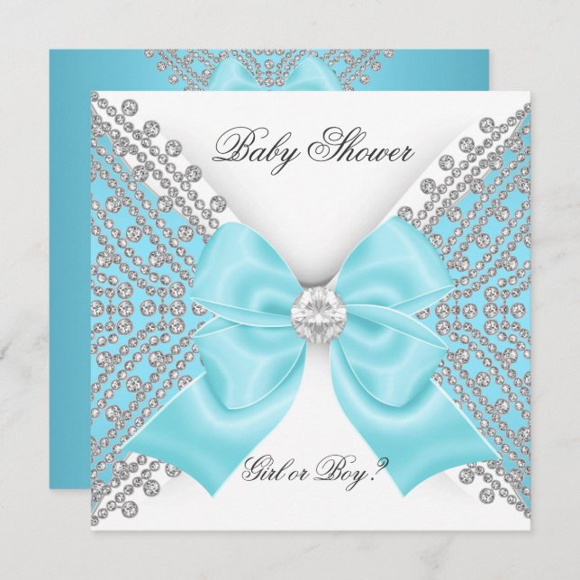 Invitation Baby shower Sexe Révéler Turquoise Bleu Blanc (Devant / Derrière)