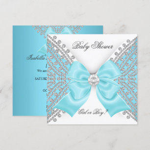 Invitation Baby shower Sexe Révéler Turquoise Bleu Blanc