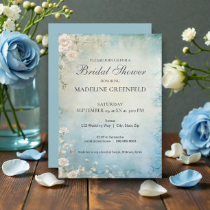 Invitation Baby Shower Shabby Chic Bleu Floral