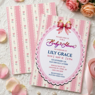 Invitation Baby Shower Shabby Chic Fleurs Roses Élégant