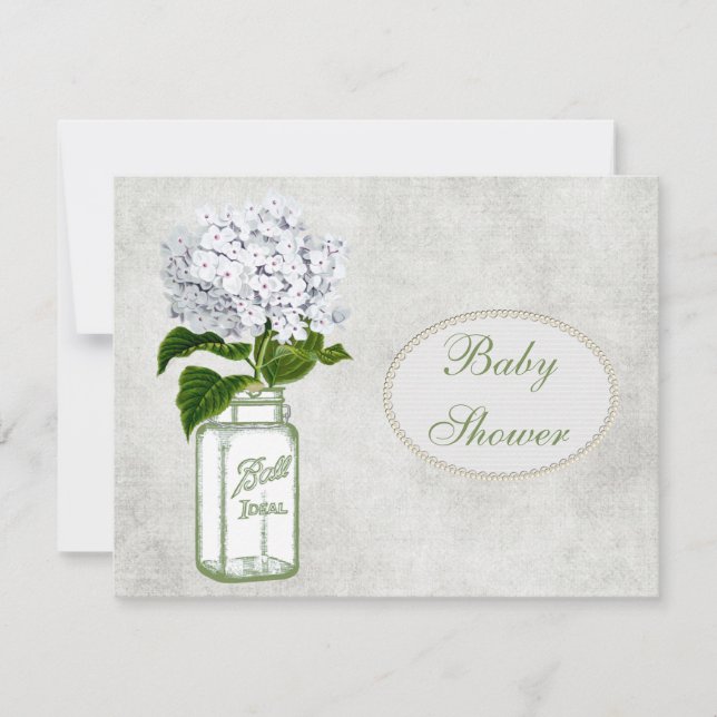 Invitation Baby shower Shabby Chic Mason Jar et Hydrangea (Devant)