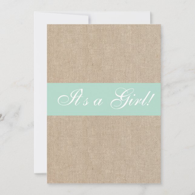 Invitation Baby shower Shabby Chic Mint Burlap (Devant)