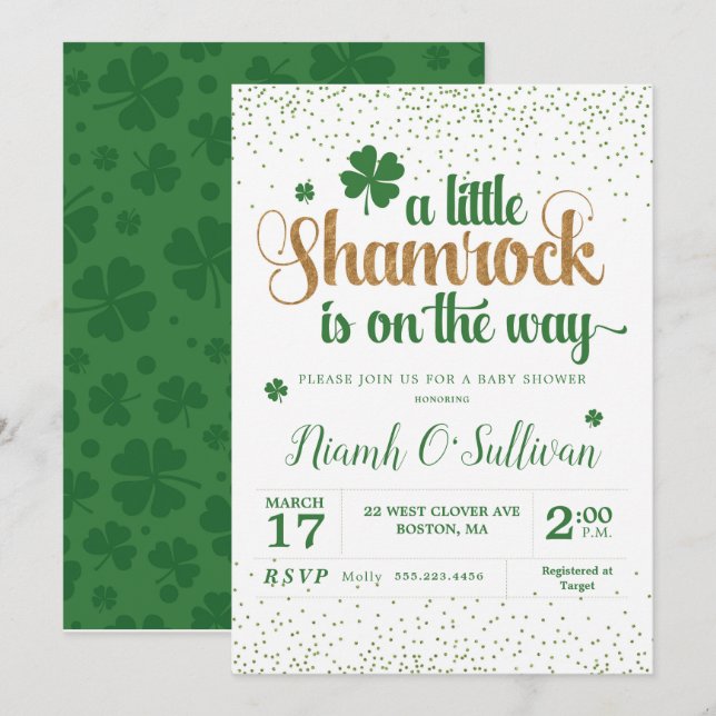 Invitation baby shower shamrock (Devant / Derrière)
