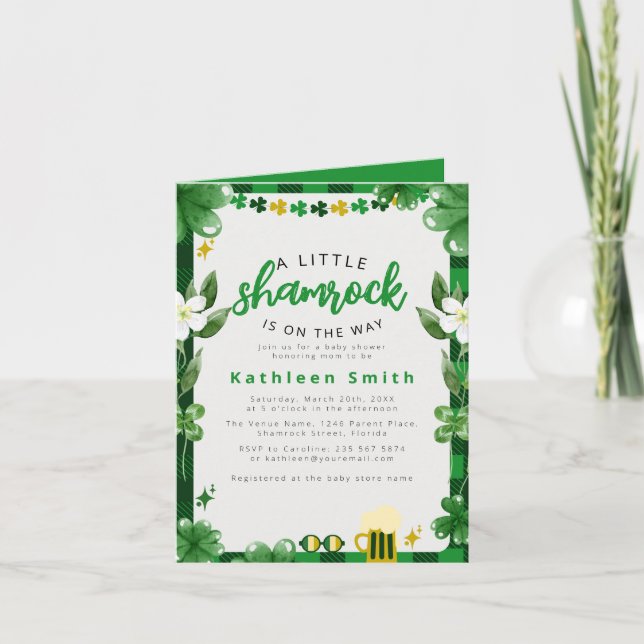 Invitation Baby shower Shamrock aquarelle (Devant)
