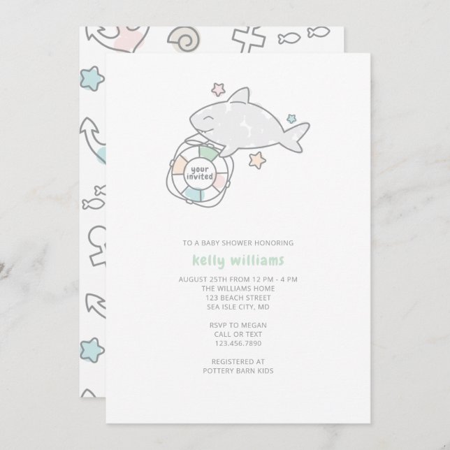 Invitation Baby shower Shark Ahoy (Devant / Derrière)