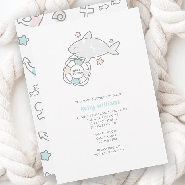 Invitation Baby shower Shark Ahoy (Shark Ahoy Baby Collecion)