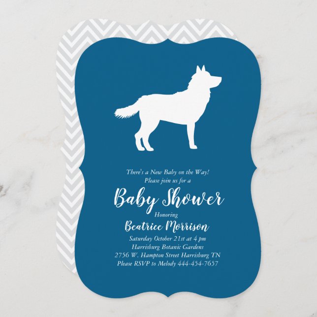 Invitation Baby shower Sibérien Husky Chien Blue Boy (Devant / Derrière)