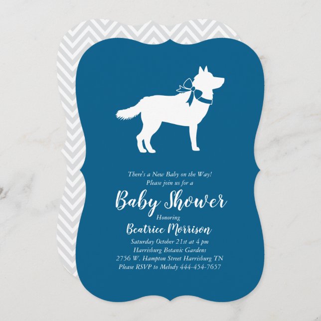 Invitation Baby shower Sibérien Husky Chien Blue Boy (Devant / Derrière)