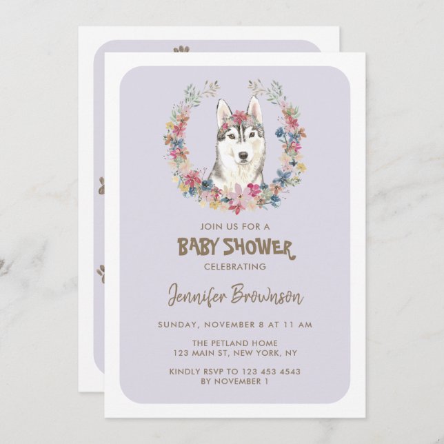 Invitation Baby shower Sibérien Husky Chig (Devant / Derrière)