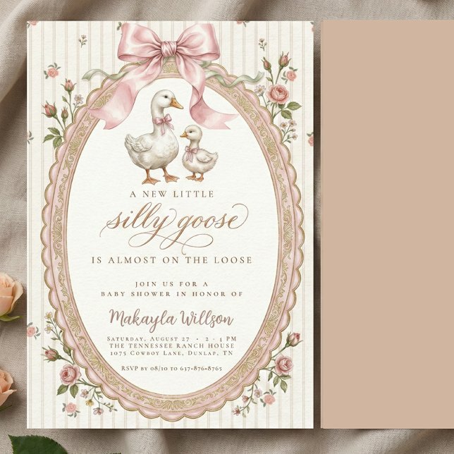 Invitation Baby Shower Silly Goose Rose Ancien  (Créateur téléchargé)