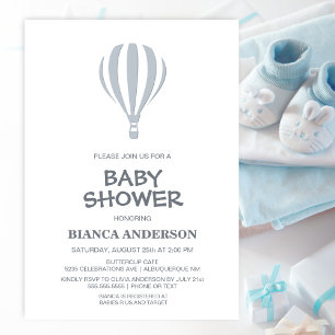 Invitation Baby shower simple à air chaud gris
