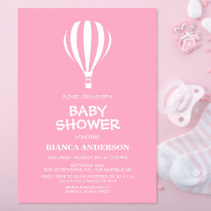 Invitation Baby shower simple à air chaud rose