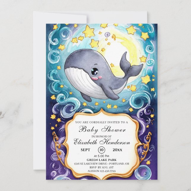 Invitation Baby shower Simple Cute Whale (Devant)