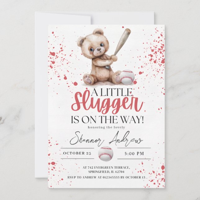 Invitation Baby shower Simple De Baseball Un Peu Plus Slugger (Devant)