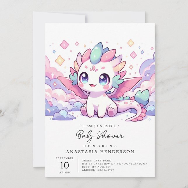 Invitation Baby shower simple de dragon mythique (Devant)