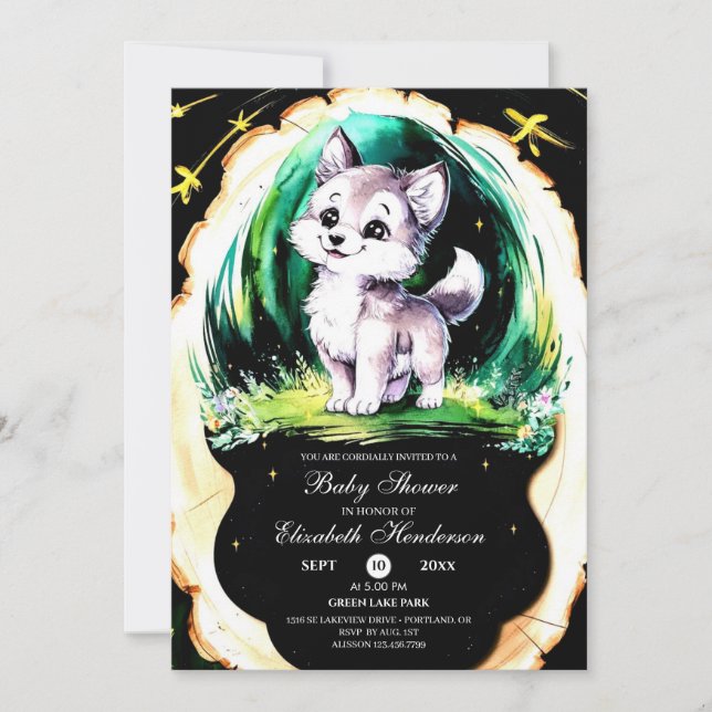 Invitation Baby shower simple de petit loup (Devant)