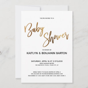 Invitation Baby shower simple de typographie or