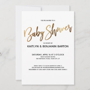 Invitation Baby shower simple de typographie or