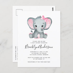 Invitation Baby shower simple d'éléphant rose