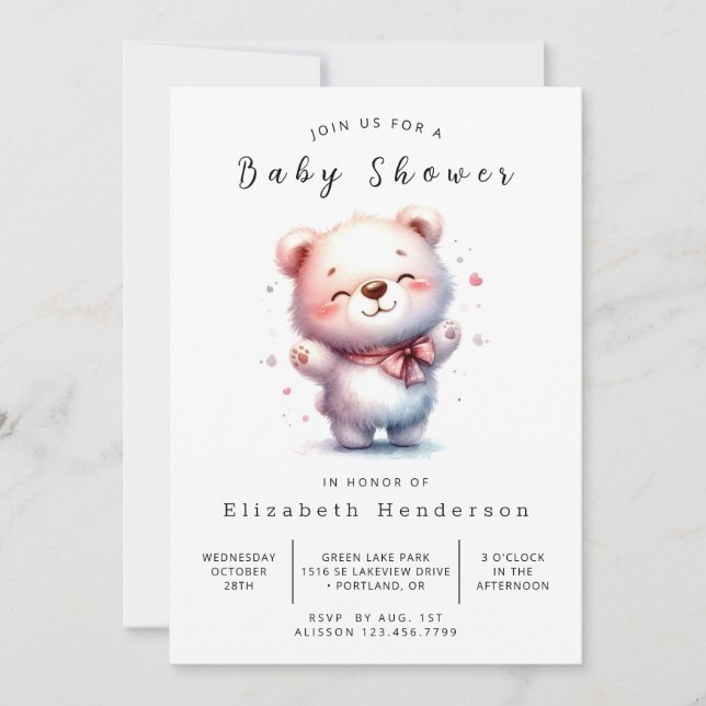 Invitation Baby shower simple d'ours heureux (Devant)