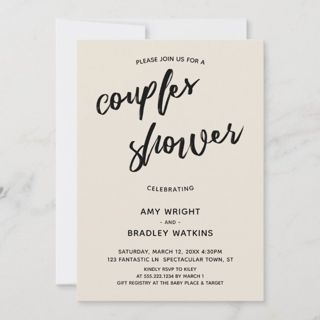 Invitation Baby shower simple, écriture manuscrite Couples en (Devant)