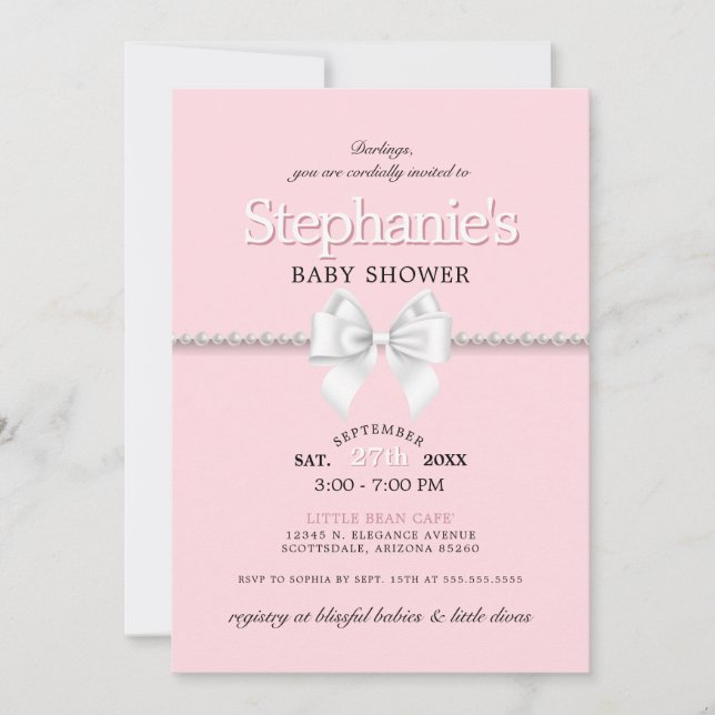 Invitation Baby shower simple élégant en verre rose Tiffany (Devant)