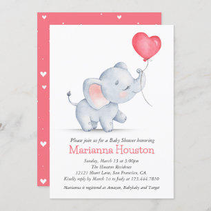 Invitation Baby shower simple éléphant et ballon cardiaque