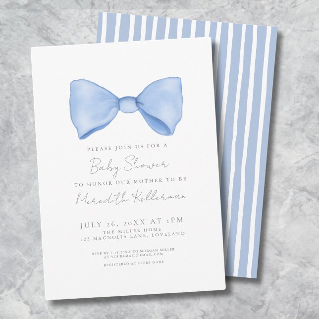 Invitation Baby shower simple en arc bleu (Simple Blue Bow Baby Shower Invitation)