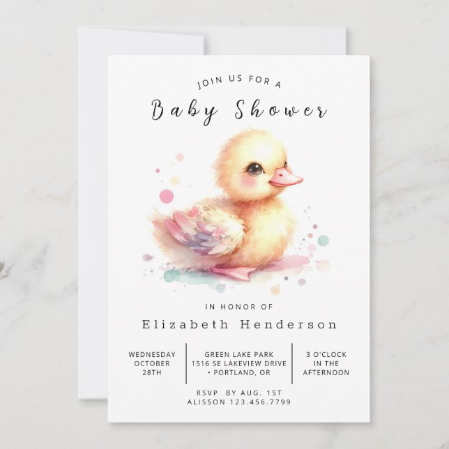 Invitation Baby shower simple en ligne pour canard (Devant)