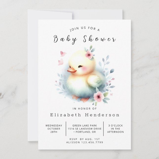 Invitation Baby shower simple en ligne pour canard (Devant)