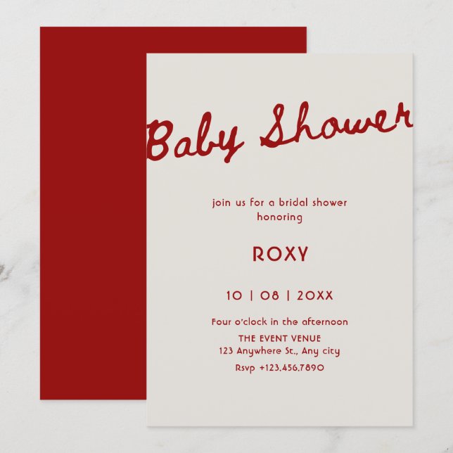 Invitation Baby-shower simple et élégant  (Devant / Derrière)