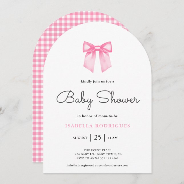 Invitation Baby shower simple et moderne à la bow  (Devant / Derrière)