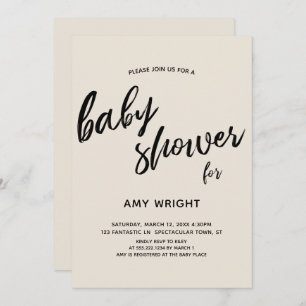 Invitation Baby shower simple et moderne d'écriture manuscrit