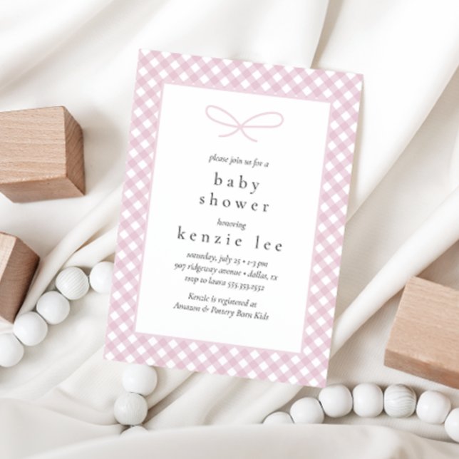 Invitation Baby shower simple moderne en bois rose (Créateur téléchargé)