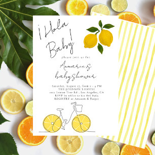 Invitation Baby Shower Simple Moderne Jaune Citron Rayures