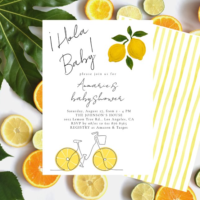 Invitation Baby Shower Simple Moderne Jaune Citron Rayures (Créateur téléchargé)