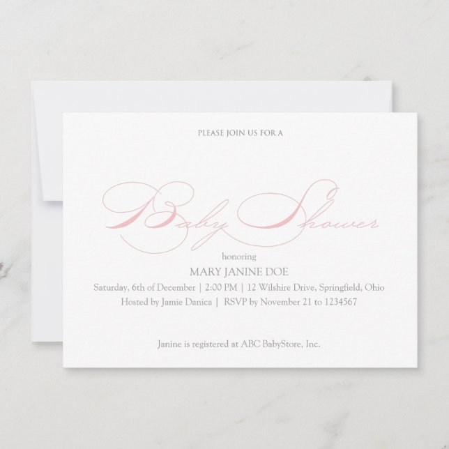 Invitation Baby shower simple Petal Pink (Devant)