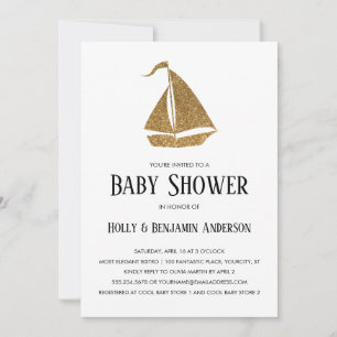 Invitation Baby Shower Simple pour Couple Voilier Paillettes 